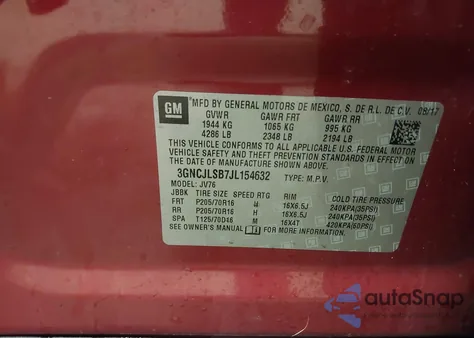 2018 Chevrolet Trax Lt from USA, damaged, VIN 3GNCJLSB7JL154632